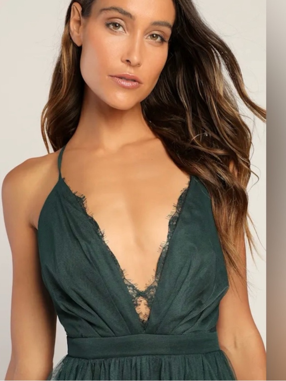 Lulus Dress Forever Impressing Dark Green Tulle Maxi Gown Prom Wedding Guest - Picture 4 of 16